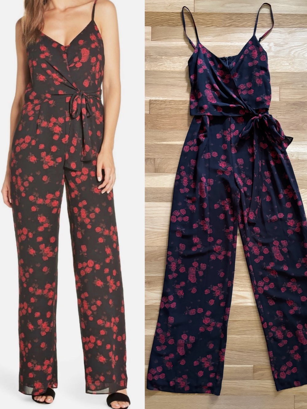 MICHAEL Michael Kors - Floral Wrap Wide-Leg Jumpsuit - Black/Red